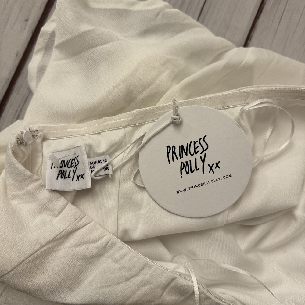 Princess Polly‎ The Rolla Romper Women's Size 6 White Back Zip Cotton Ruffle - Picture 9 of 10